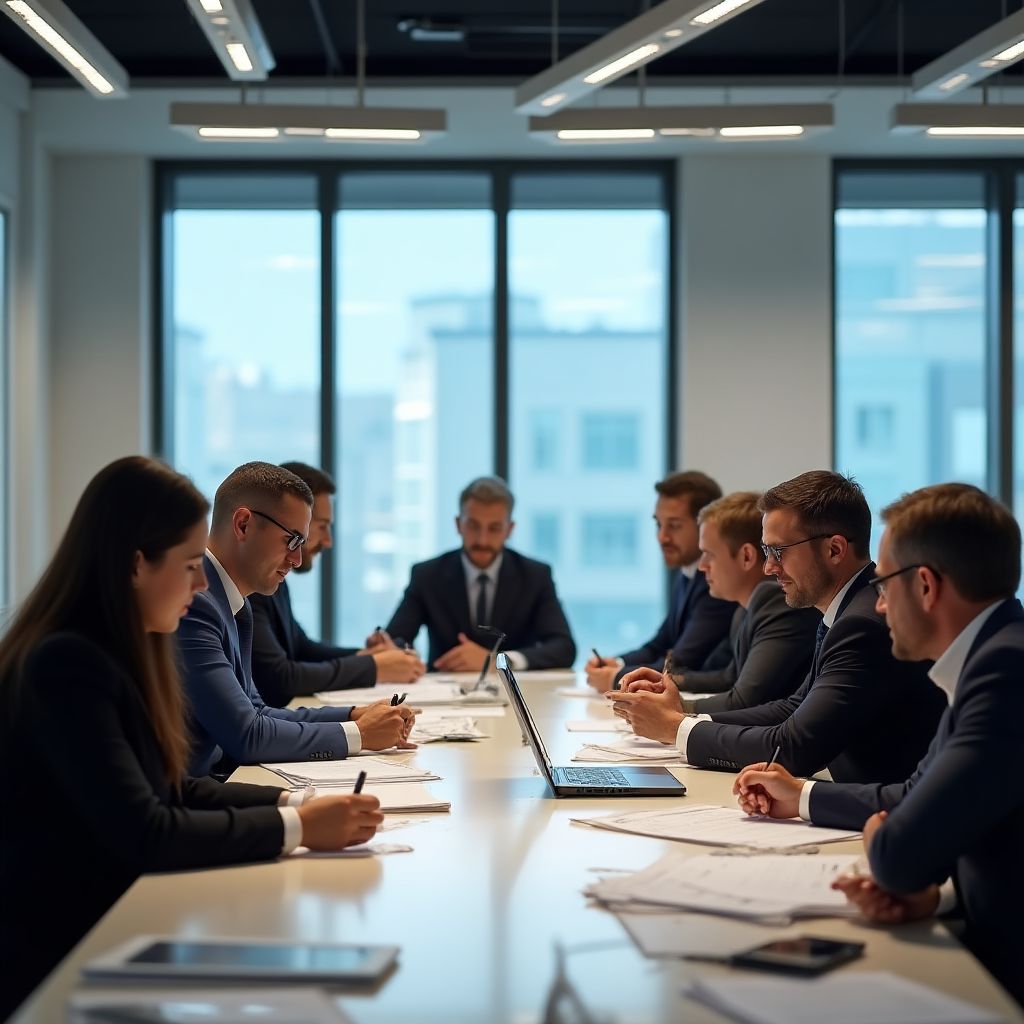 Equipo de profesionales financieros en reunión